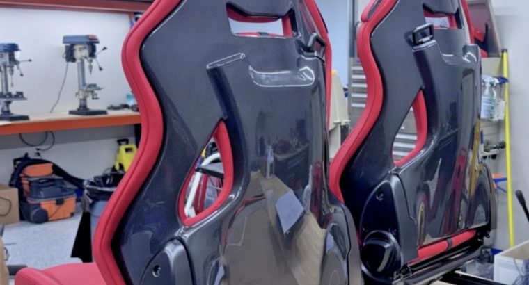 Pair of OEM Ferrari F8, SF90, 812 and 296 Carbon Race Seats. Red with Black